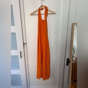 Guy LaRoche Vintage Stretch Orange Halter Maxi Midi Dress